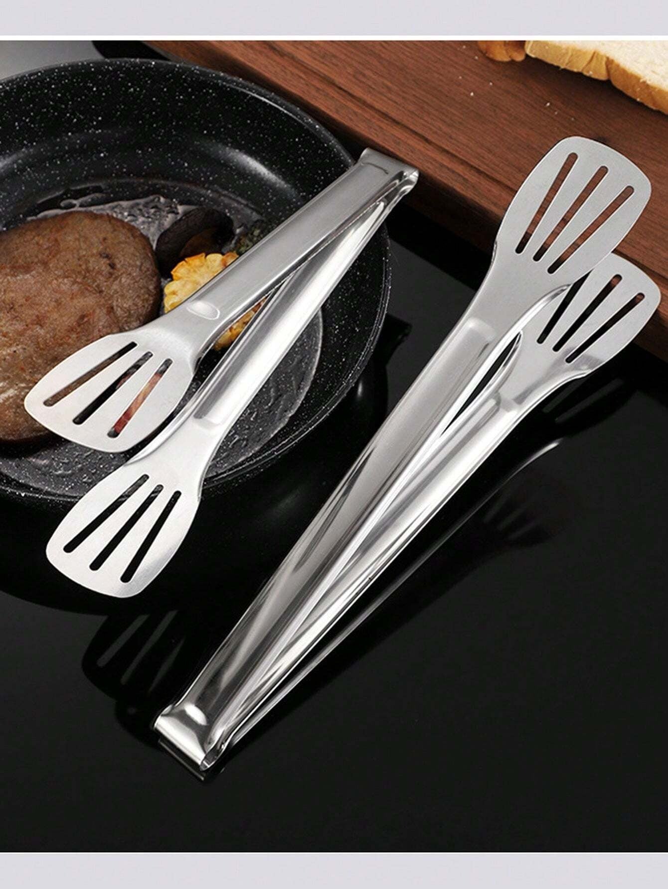 Pinze per alimenti in acciaio inossidabile da 7 pollici/9 pollici/12 pollici/14 pollici a 3 punte, rinforzate e resistenti al calore, per cucinare in casa, BBQ, bistecca, self-service, pinze per pane