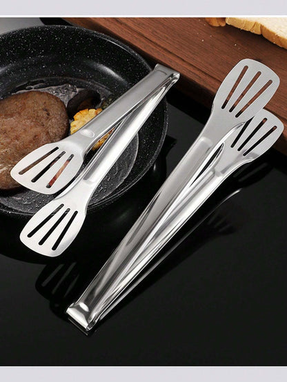 Pinze per alimenti in acciaio inossidabile da 7 pollici/9 pollici/12 pollici/14 pollici a 3 punte, rinforzate e resistenti al calore, per cucinare in casa, BBQ, bistecca, self-service, pinze per pane