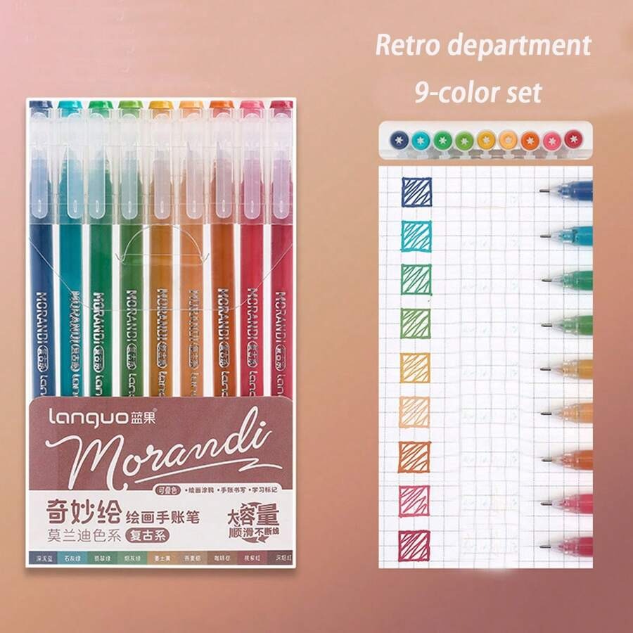 Scatola di 9 colori di penne gel di grande capacità: multicolore, inchiostro gel, adatte per diari di studenti, prendere appunti, scarabocchiare, evidenziare, in ufficio, per il Ringraziamento, il Natale