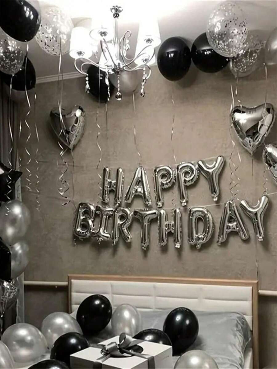 Set di 580 palloncini per ghirlanda da compleanno, colori nero e argento, palloncini in foil numeri oversize da 40", petali di rosa neri, adatto per feste di compleanno di uomini e donne