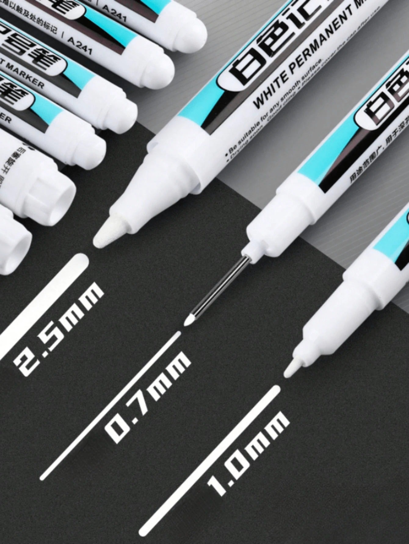 Pennarelli bianchi, Punte da (0,7 mm, 1 mm, 2,0 mm, 2,5 mm), Pennarello per segni profondi, Perfetti per falegnami, architetti, costruttori, vetro, pneumatici