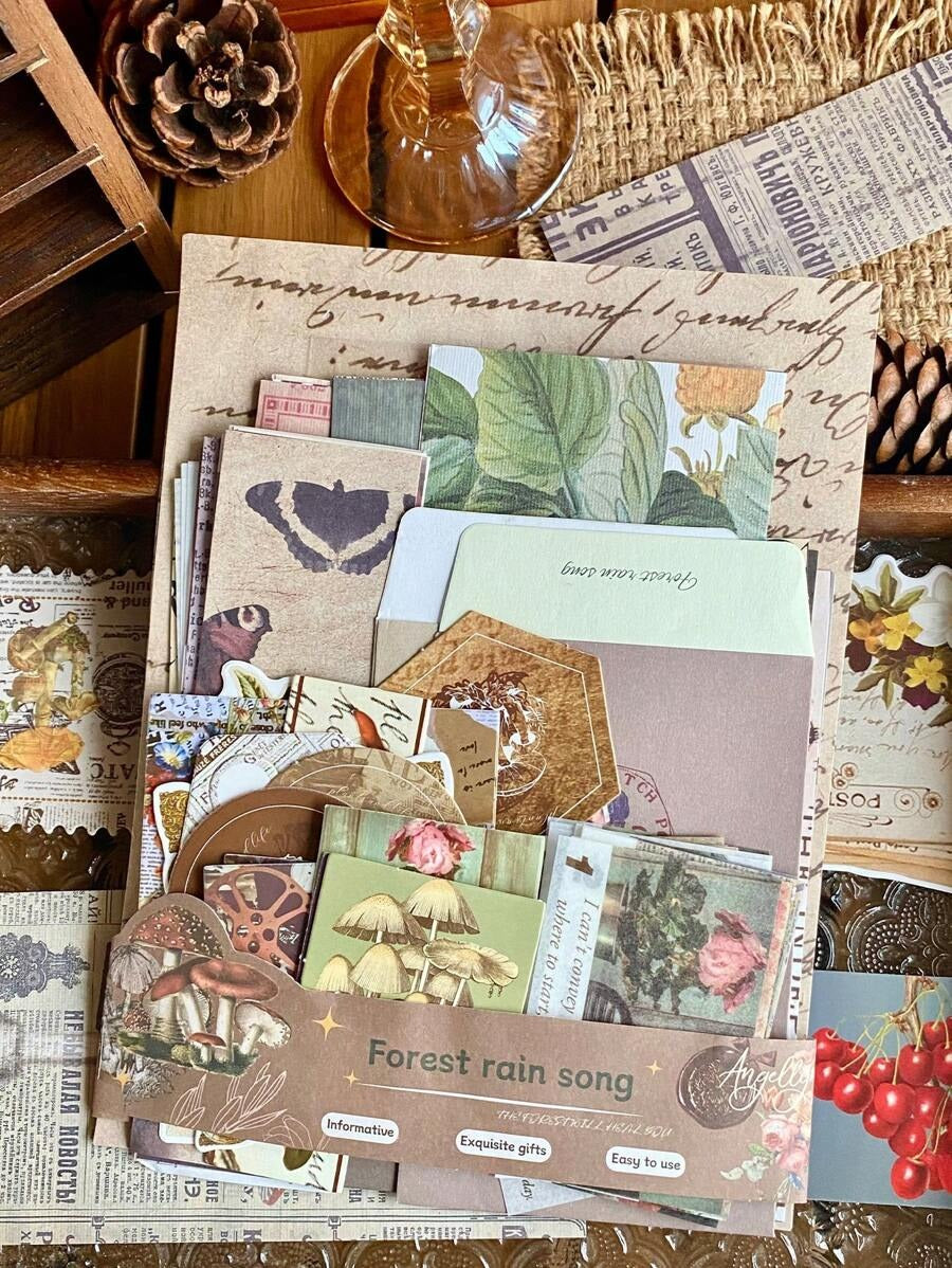 Kit di materiali per la decorazione fai-da-te, inclusi vari fogli di sfondo, cartoncini e adesivi retrò, per il ritorno a scuola, materiale scolastico
