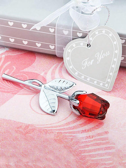 1 pezzo Rosa di vetro in miniatura con fiore di cristallo artificiale, confezione regalo di cristallo mini, fiore di rosa artificiale rosso per regalo di donne, feste, matrimoni, decorazione da ufficio e casa