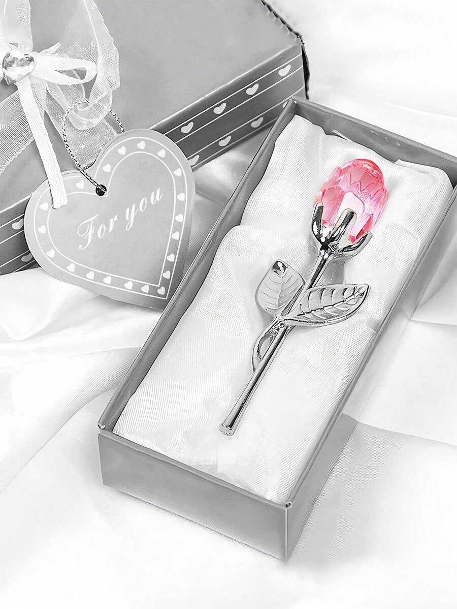 1 pezzo Rosa di vetro in miniatura con fiore di cristallo artificiale, confezione regalo di cristallo mini, fiore di rosa artificiale rosso per regalo di donne, feste, matrimoni, decorazione da ufficio e casa
