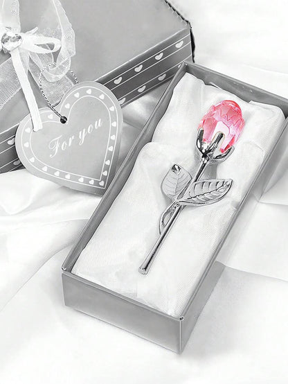 1 pezzo Rosa di vetro in miniatura con fiore di cristallo artificiale, confezione regalo di cristallo mini, fiore di rosa artificiale rosso per regalo di donne, feste, matrimoni, decorazione da ufficio e casa