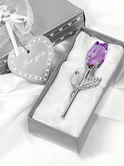 1 pezzo Rosa di vetro in miniatura con fiore di cristallo artificiale, confezione regalo di cristallo mini, fiore di rosa artificiale rosso per regalo di donne, feste, matrimoni, decorazione da ufficio e casa