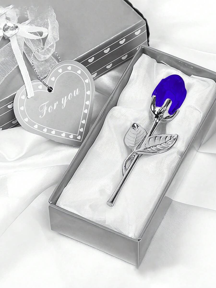 1 pezzo Rosa di vetro in miniatura con fiore di cristallo artificiale, confezione regalo di cristallo mini, fiore di rosa artificiale rosso per regalo di donne, feste, matrimoni, decorazione da ufficio e casa