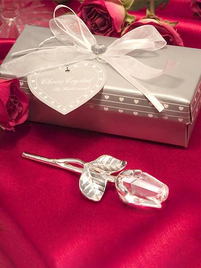 1 pezzo Rosa di vetro in miniatura con fiore di cristallo artificiale, confezione regalo di cristallo mini, fiore di rosa artificiale rosso per regalo di donne, feste, matrimoni, decorazione da ufficio e casa