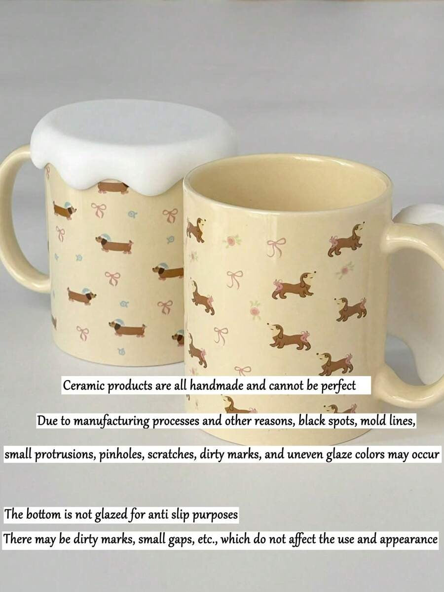 Tazza in ceramica con graziosi disegni di orso, fiocco e fiorellini, tazza da caffè per coppie, tazza in pregiata porcellana per latte, tazza per acqua con design di bassotto