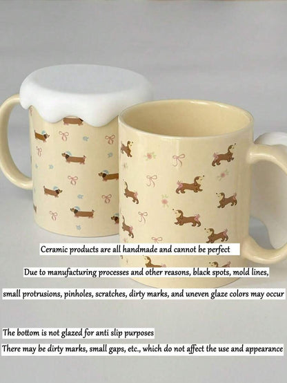 Tazza in ceramica con graziosi disegni di orso, fiocco e fiorellini, tazza da caffè per coppie, tazza in pregiata porcellana per latte, tazza per acqua con design di bassotto