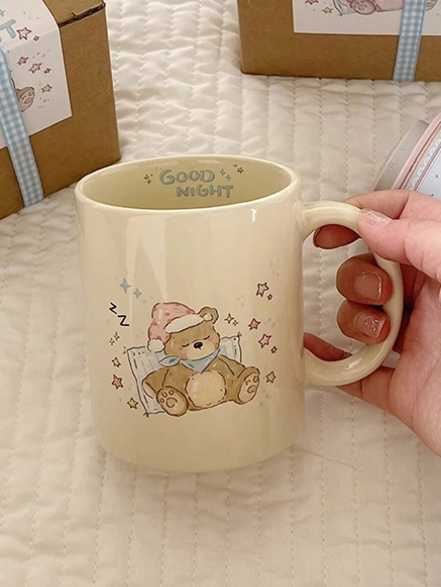 Tazza in ceramica con graziosi disegni di orso, fiocco e fiorellini, tazza da caffè per coppie, tazza in pregiata porcellana per latte, tazza per acqua con design di bassotto