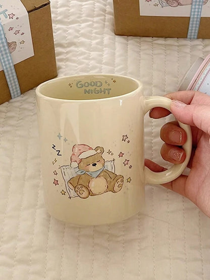 Tazza in ceramica con graziosi disegni di orso, fiocco e fiorellini, tazza da caffè per coppie, tazza in pregiata porcellana per latte, tazza per acqua con design di bassotto
