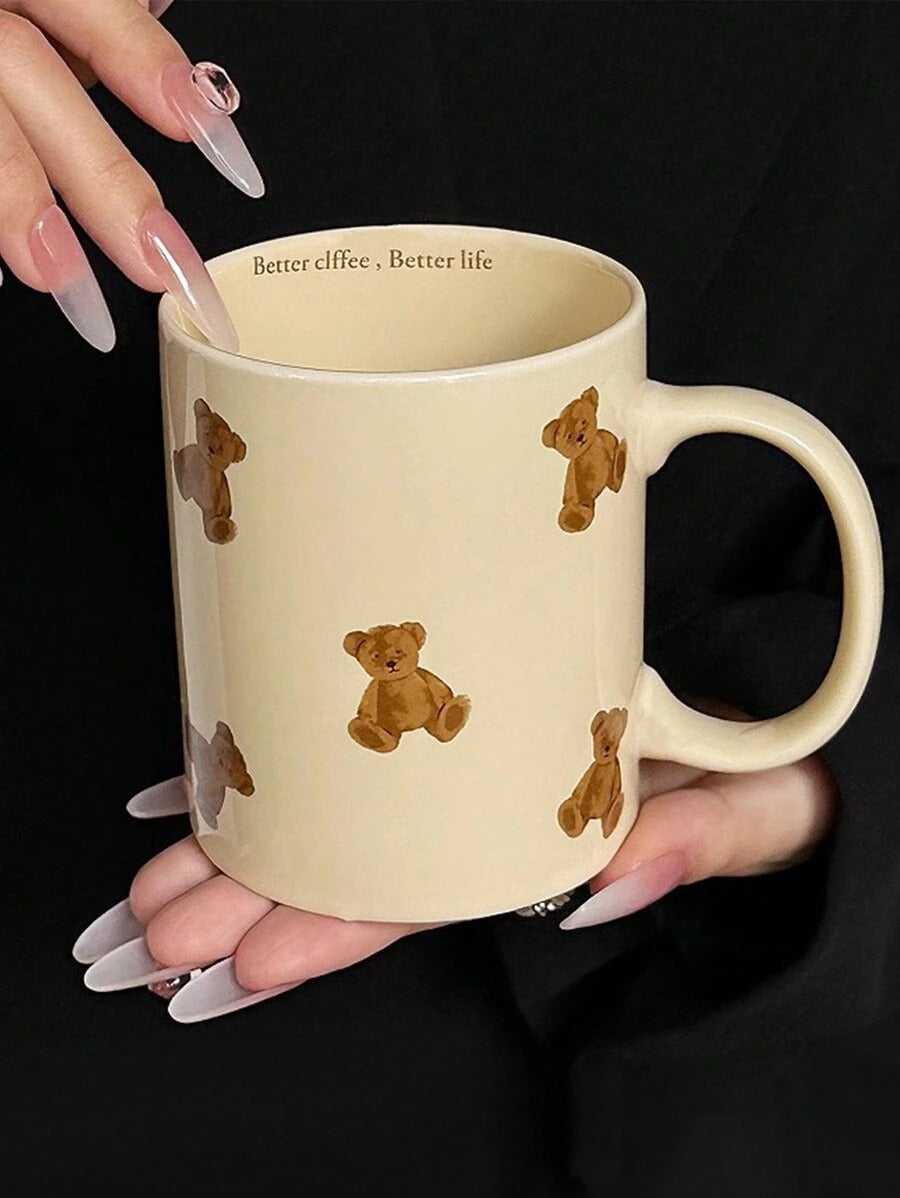 Tazza in ceramica con graziosi disegni di orso, fiocco e fiorellini, tazza da caffè per coppie, tazza in pregiata porcellana per latte, tazza per acqua con design di bassotto