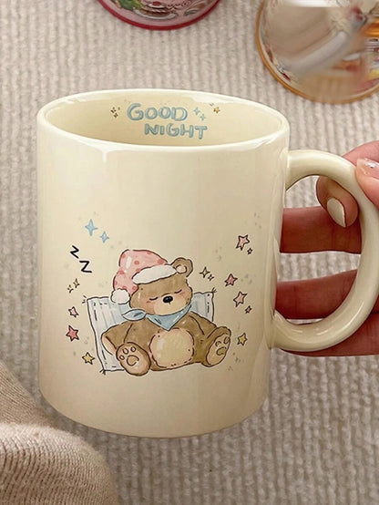 Tazza in ceramica con graziosi disegni di orso, fiocco e fiorellini, tazza da caffè per coppie, tazza in pregiata porcellana per latte, tazza per acqua con design di bassotto