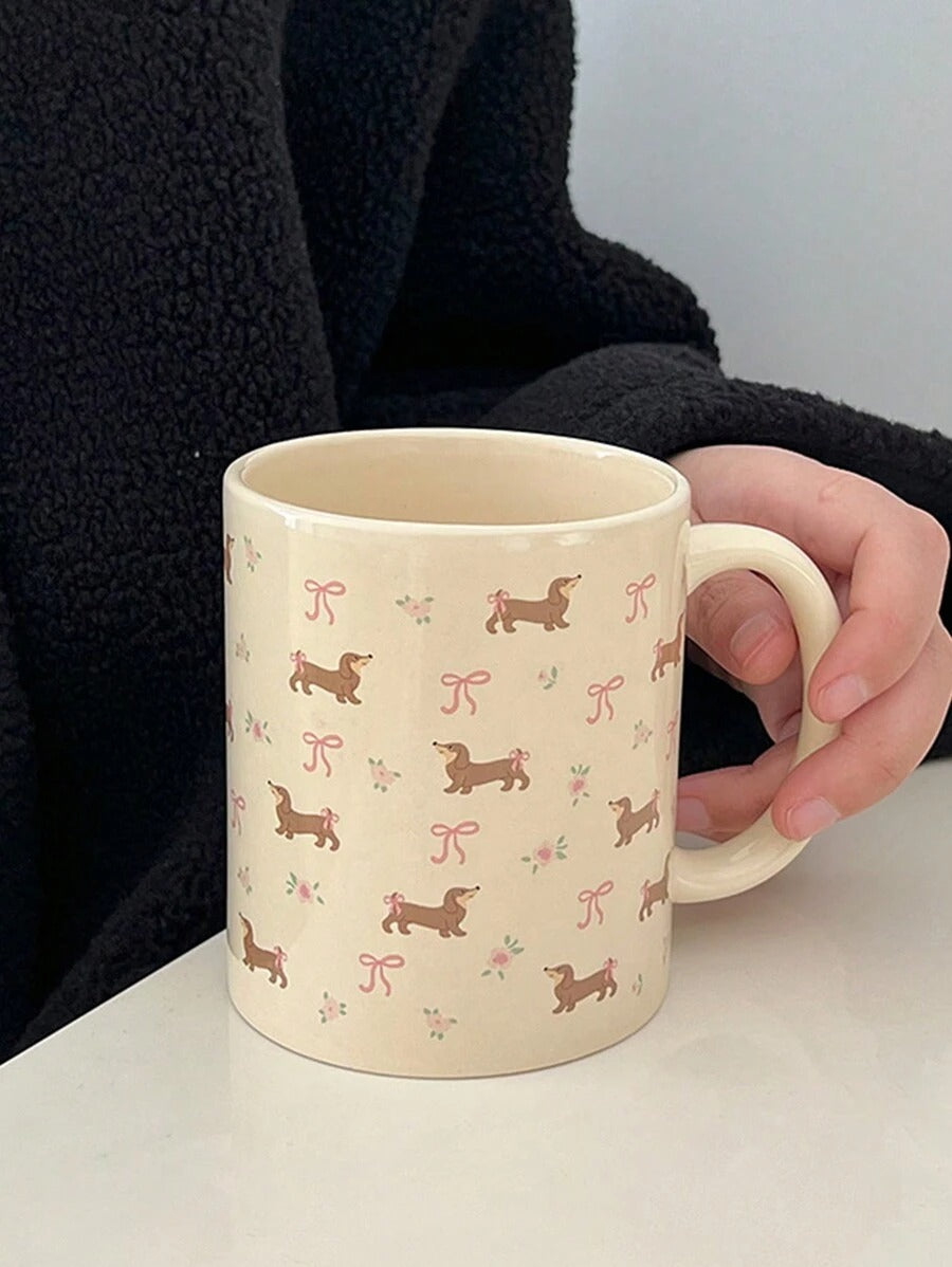 Tazza in ceramica con graziosi disegni di orso, fiocco e fiorellini, tazza da caffè per coppie, tazza in pregiata porcellana per latte, tazza per acqua con design di bassotto