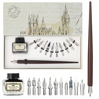Set Per Calligrafia Per Principianti Set Di Penne E Inchiostri Per Penne D'oca Penne Fantasia Con Inchiostro Nero E 11 Pennini Per Scrivere, Disegnare, Inserire Nel Diario, Firmare, Inviti