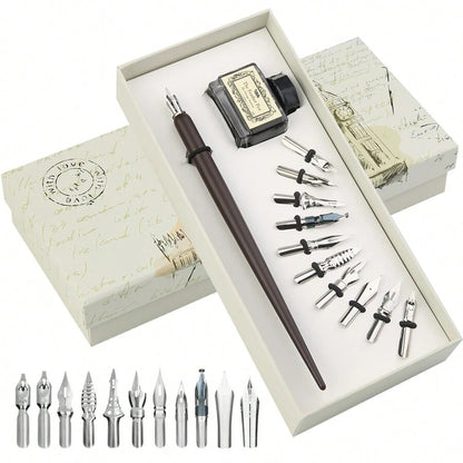 Set Per Calligrafia Per Principianti Set Di Penne E Inchiostri Per Penne D'oca Penne Fantasia Con Inchiostro Nero E 11 Pennini Per Scrivere, Disegnare, Inserire Nel Diario, Firmare, Inviti