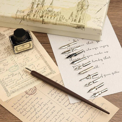 Set Per Calligrafia Per Principianti Set Di Penne E Inchiostri Per Penne D'oca Penne Fantasia Con Inchiostro Nero E 11 Pennini Per Scrivere, Disegnare, Inserire Nel Diario, Firmare, Inviti