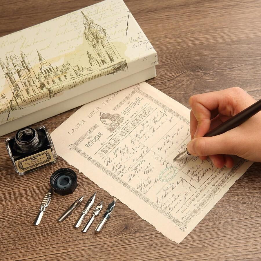 Set Per Calligrafia Per Principianti Set Di Penne E Inchiostri Per Penne D'oca Penne Fantasia Con Inchiostro Nero E 11 Pennini Per Scrivere, Disegnare, Inserire Nel Diario, Firmare, Inviti