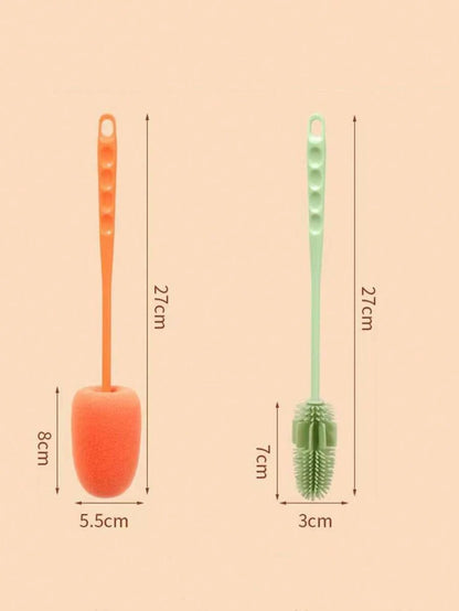 Spazzola multicolore in silicone con manico lungo per la pulizia di tazze, bottiglie e stoviglie in cucina, pulitore riutilizzabile per teiere, bottiglie di latte