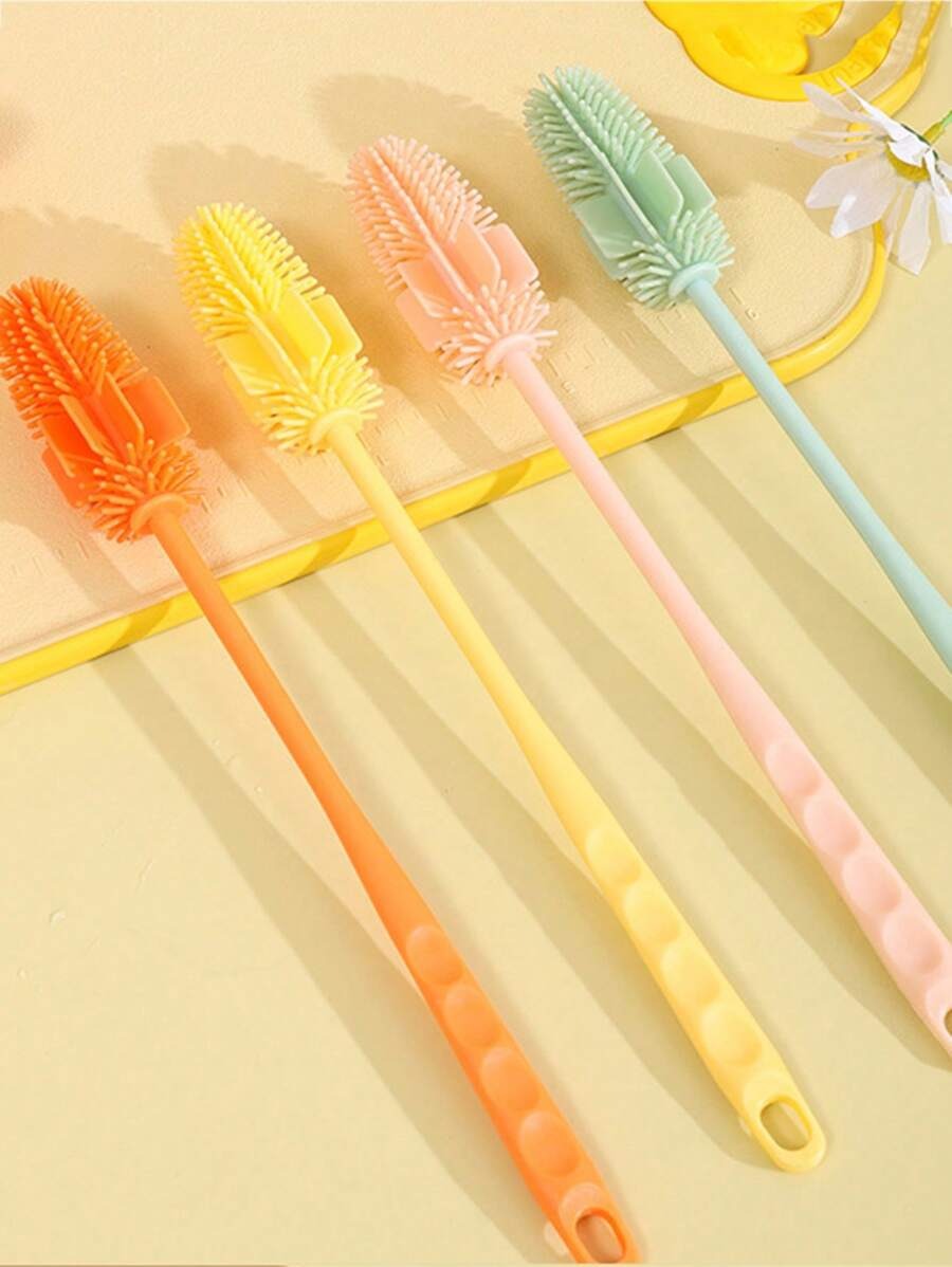 Spazzola multicolore in silicone con manico lungo per la pulizia di tazze, bottiglie e stoviglie in cucina, pulitore riutilizzabile per teiere, bottiglie di latte