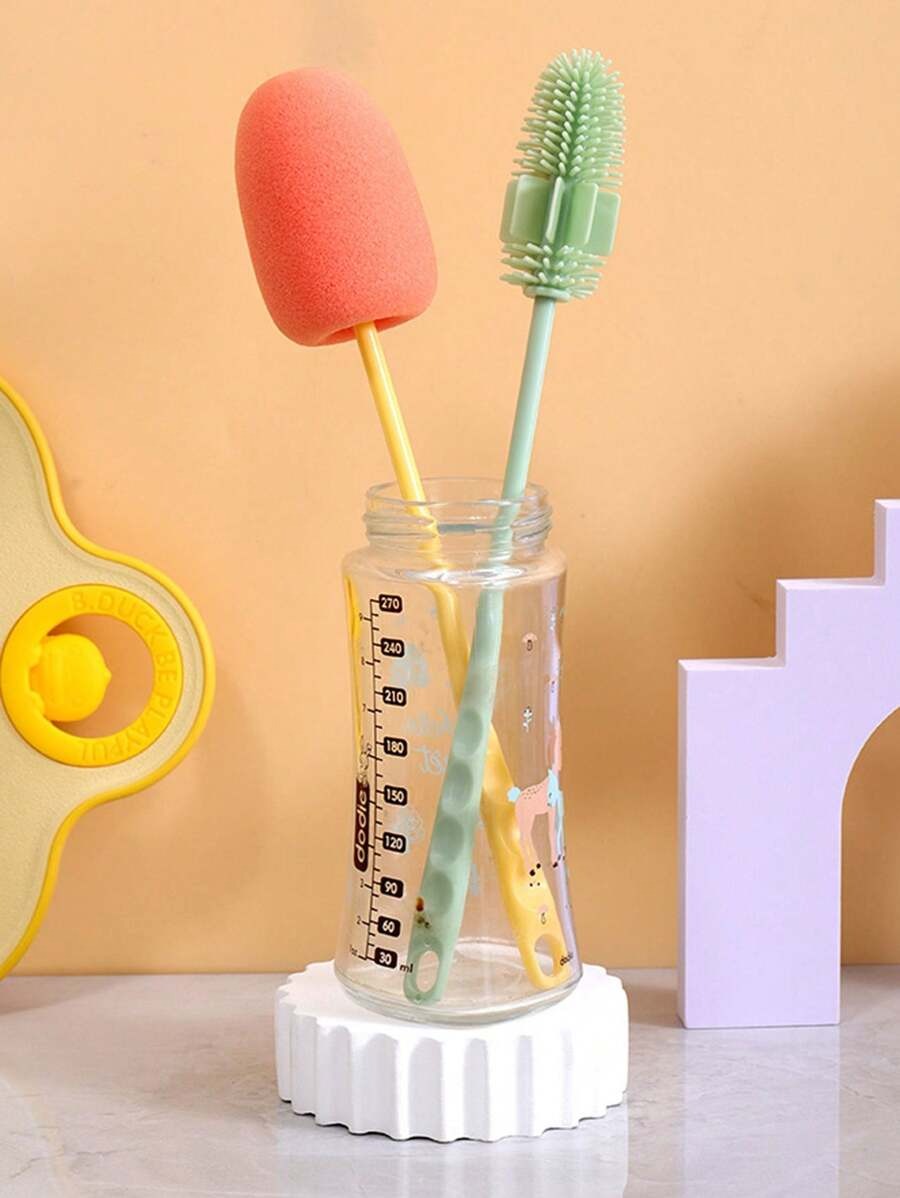 Spazzola multicolore in silicone con manico lungo per la pulizia di tazze, bottiglie e stoviglie in cucina, pulitore riutilizzabile per teiere, bottiglie di latte