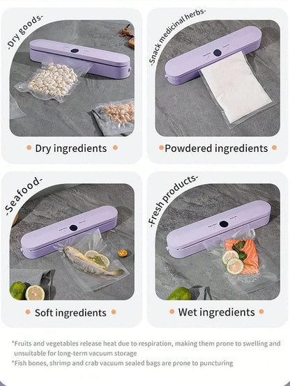 1 pezzo Macchina per sottovuoto ricaricabile senza fili, per la conservazione di alimenti secchi/umidi per prolungarne la freschezza, include 10 pezzi di sacchetti per la sigillatura sotto vuoto