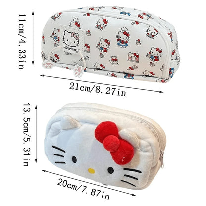 borsa per il trucco a cartone animato, astuccio grande con capacità elevata e set da 12 penne, forniture scolastiche, regalo carino di San Valentino con fiocco rosso, astuccio per il ritorno a scuola con stampa Hello Kitty all'interno