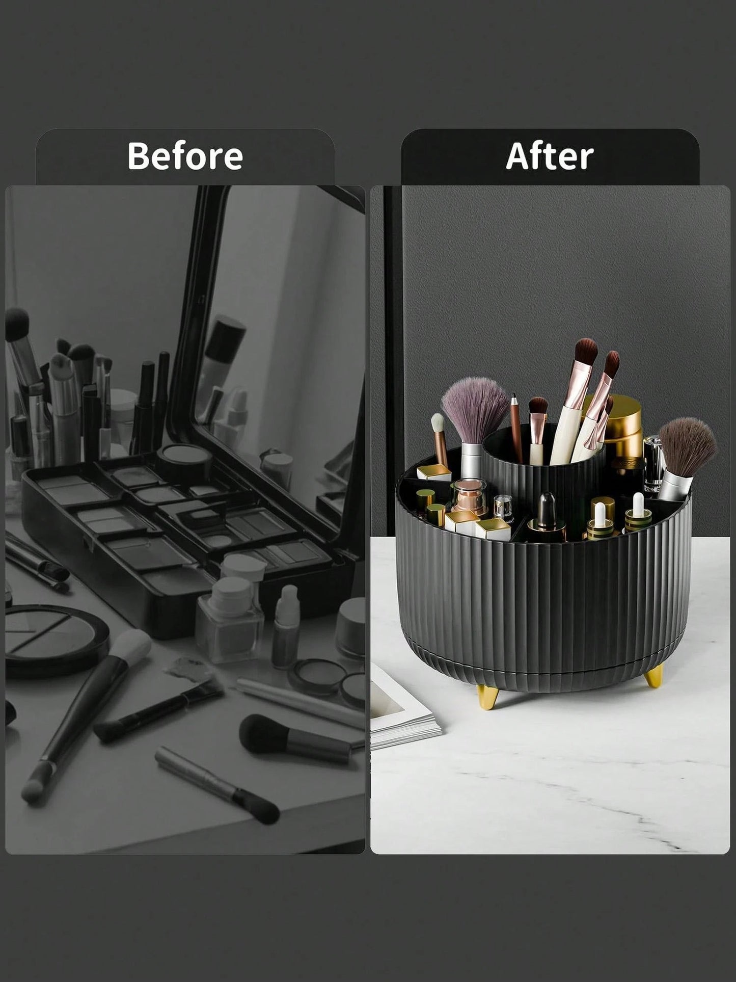 1 pezzo Scatola rotante da scrivania per conservazione di cosmetici, porta penne, espositore per cosmetici, portatrucchi multifunzione, contenitore per prodotti per la cura della pelle, scatola per pennelli make-up