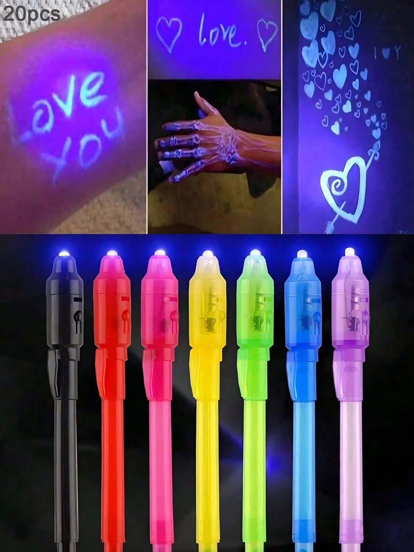 Penna con inchiostro invisibile a colori casuali, penna spia con inchiostro invisibile e luce nera, etichetta magica con messaggio, evidenziatore di plastica multifunzione, penna fluorescente con inchiostro invisibile colorato
