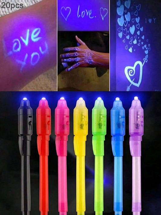 Penna con inchiostro invisibile a colori casuali, penna spia con inchiostro invisibile e luce nera, etichetta magica con messaggio, evidenziatore di plastica multifunzione, penna fluorescente con inchiostro invisibile colorato