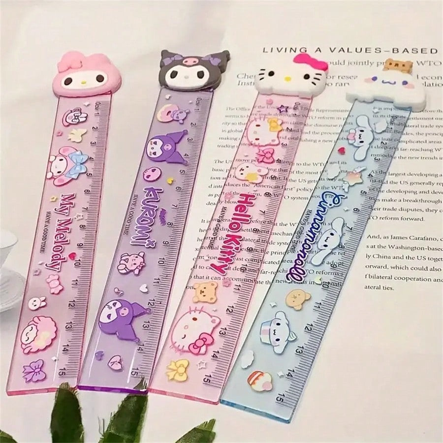 Segnalibro/Righello in silicone a forma di personaggio Sanrio Kulomi, testa di bambola, righello dritto carino e creativo, forniture scolastiche, per il ritorno a scuola