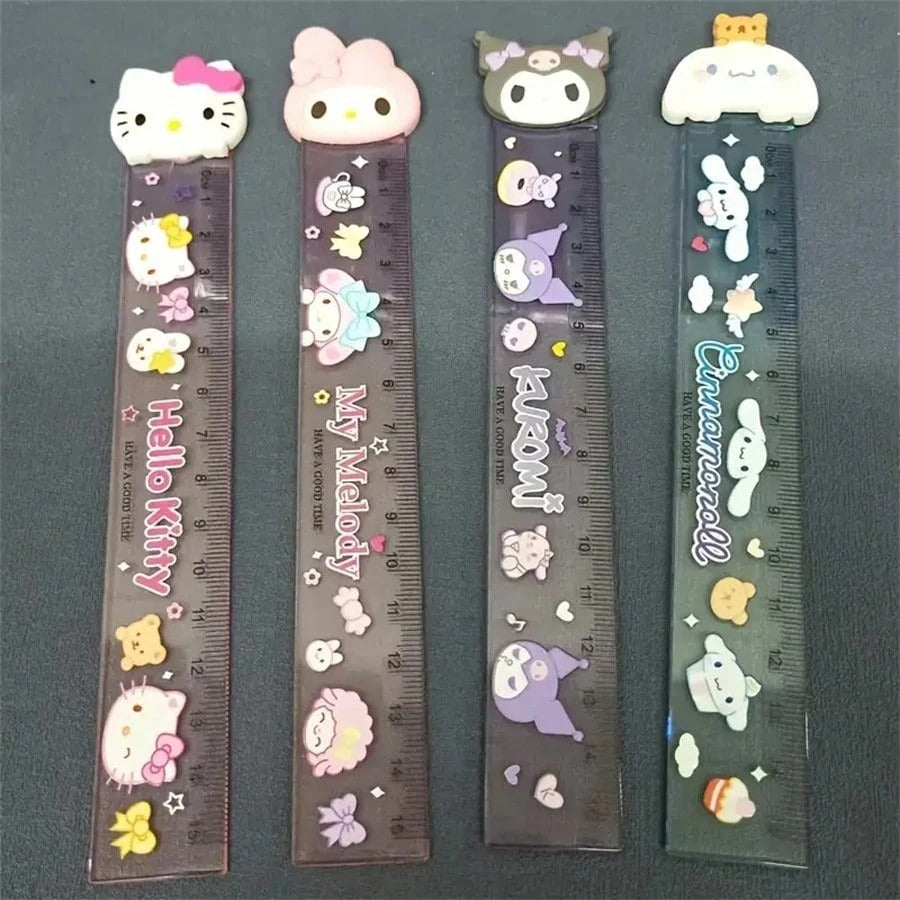 Segnalibro/Righello in silicone a forma di personaggio Sanrio Kulomi, testa di bambola, righello dritto carino e creativo, forniture scolastiche, per il ritorno a scuola