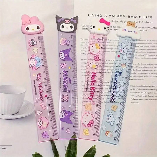Righello in silicone a forma di personaggio Sanrio Kulomi, testa di bambola, righello dritto carino e creativo, forniture scolastiche, per il ritorno a scuola