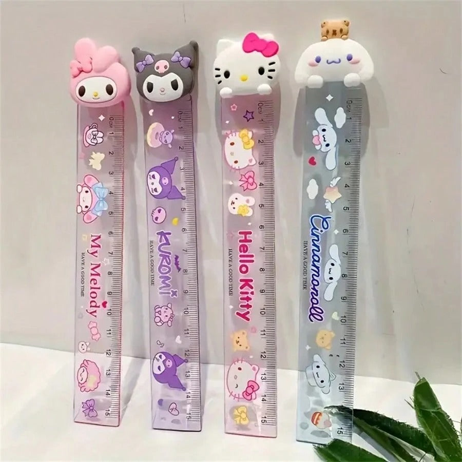 Segnalibro/Righello in silicone a forma di personaggio Sanrio Kulomi, testa di bambola, righello dritto carino e creativo, forniture scolastiche, per il ritorno a scuola
