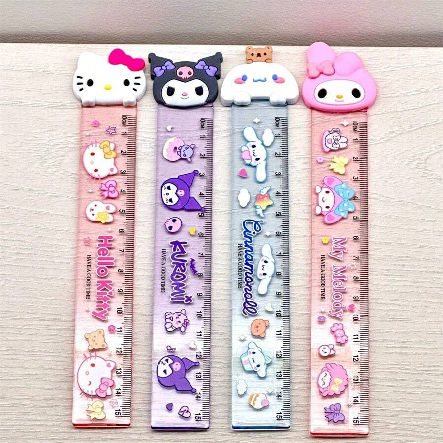 Segnalibro/Righello in silicone a forma di personaggio Sanrio Kulomi, testa di bambola, righello dritto carino e creativo, forniture scolastiche, per il ritorno a scuola