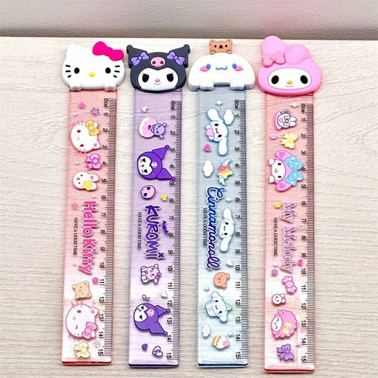Segnalibro/Righello in silicone a forma di personaggio Sanrio Kulomi, testa di bambola, righello dritto carino e creativo, forniture scolastiche, per il ritorno a scuola