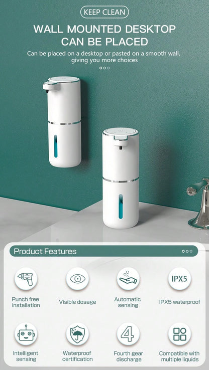 1 pezzo Dispenser automatico di sapone liquido ricaricabile da parete da 380ml con sensore per il bagno, decorazione per la casa, decorazione autunnale, ritorno a scuola