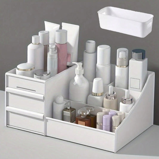 Scatola portaoggetti con 2 cassetti, utilizzabile per organizzare la scrivania, per conservare strumenti di trucco e prodotti per la cura della pelle, nonché per conservare i gioielli, accessori per il tavolino da toeletta, accessori per il bagno