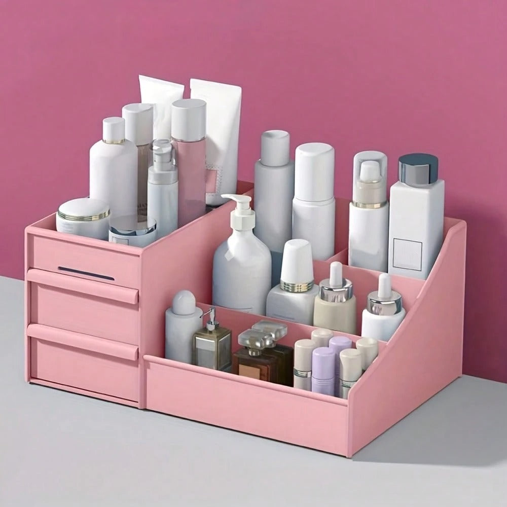 Scatola portaoggetti con 2 cassetti, utilizzabile per organizzare la scrivania, per conservare strumenti di trucco e prodotti per la cura della pelle, nonché per conservare i gioielli, accessori per il tavolino da toeletta, accessori per il bagno