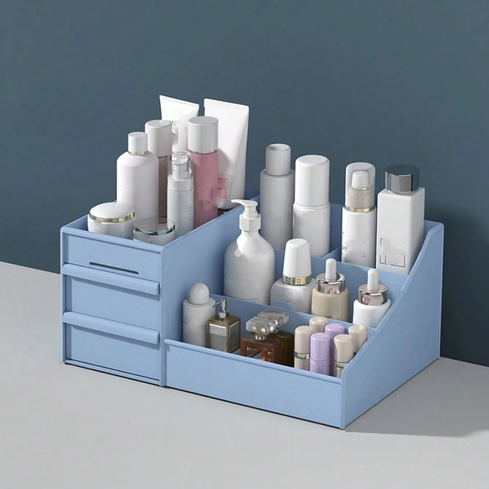 Scatola portaoggetti con 2 cassetti, utilizzabile per organizzare la scrivania, per conservare strumenti di trucco e prodotti per la cura della pelle, nonché per conservare i gioielli, accessori per il tavolino da toeletta, accessori per il bagno