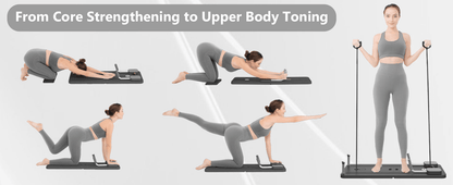 Tavola scorrevole multifunzionale pieghevole Pilates ZM Health, set di formazione Pilates 5-in-1, tappetino scorrevole su erba, rullo per addominali, per esercizi per il core, fitness