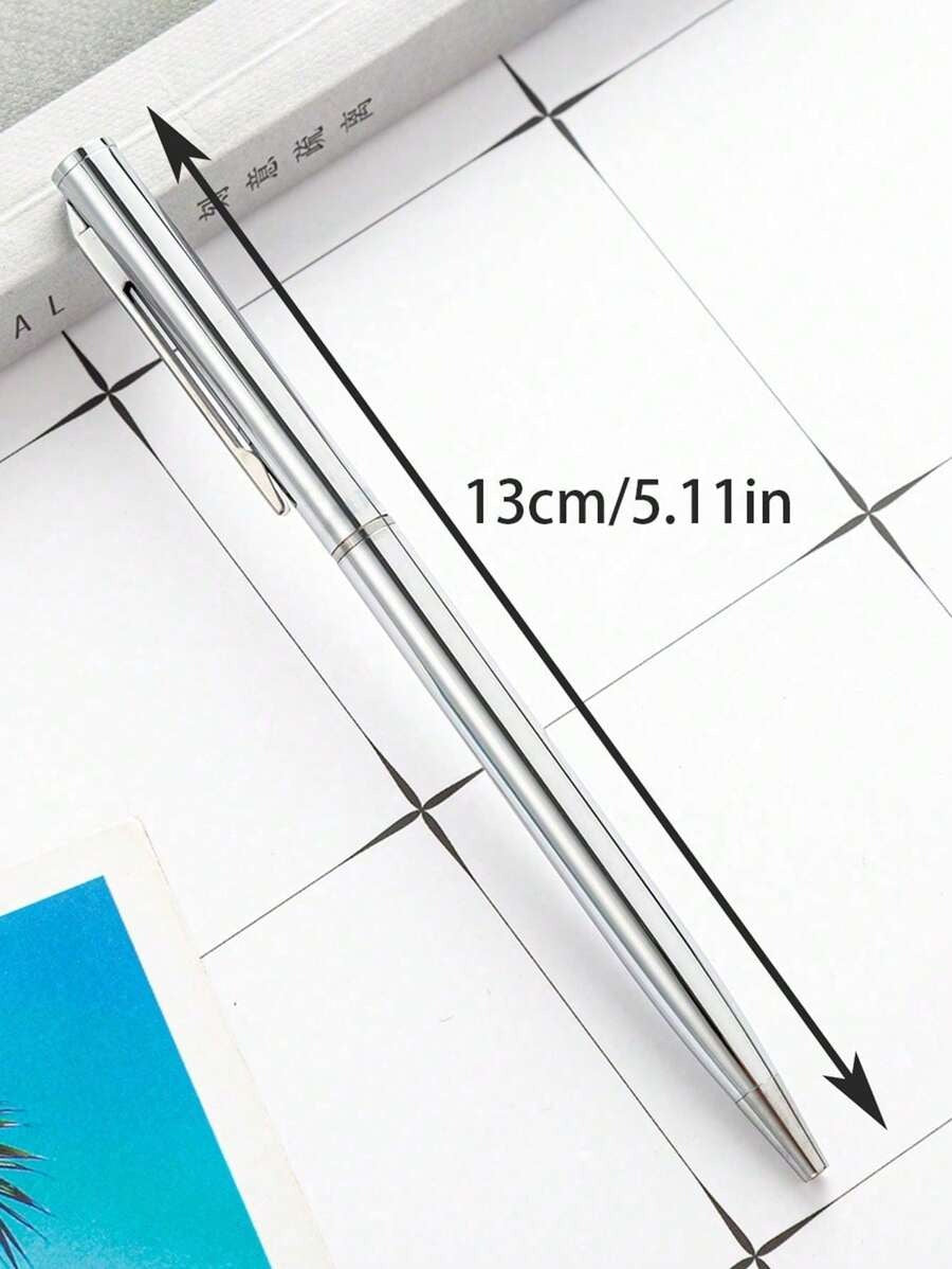 Semplice ed elegante penna a sfera rotante in metallo color argento, adatta per forniture per ufficio e accessori per studenti per il ritorno a scuola