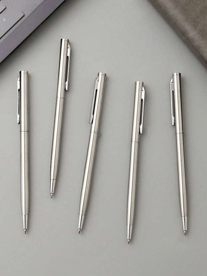 Semplice ed elegante penna a sfera rotante in metallo color argento, adatta per forniture per ufficio e accessori per studenti per il ritorno a scuola