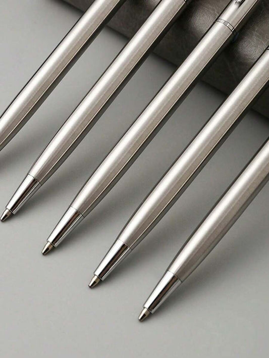 Semplice ed elegante penna a sfera rotante in metallo color argento, adatta per forniture per ufficio e accessori per studenti per il ritorno a scuola