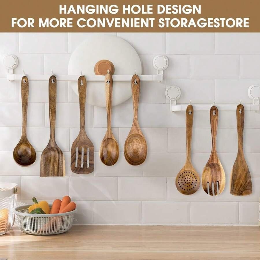 10 pezzi Cucchiai di legno, utensili da cucina in legno resistenti in una scatola, leggeri e resistenti al calore, forniture da cucina accessori da forno