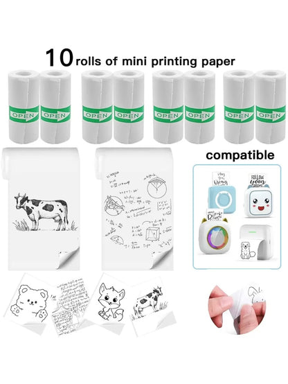 Carta adesiva bianca per stampante fotografica portatile ad alta definizione, adatta per la stampa di appunti di studio, lavoro, foto, immagini e memo, carta per mini stampante, 57mm