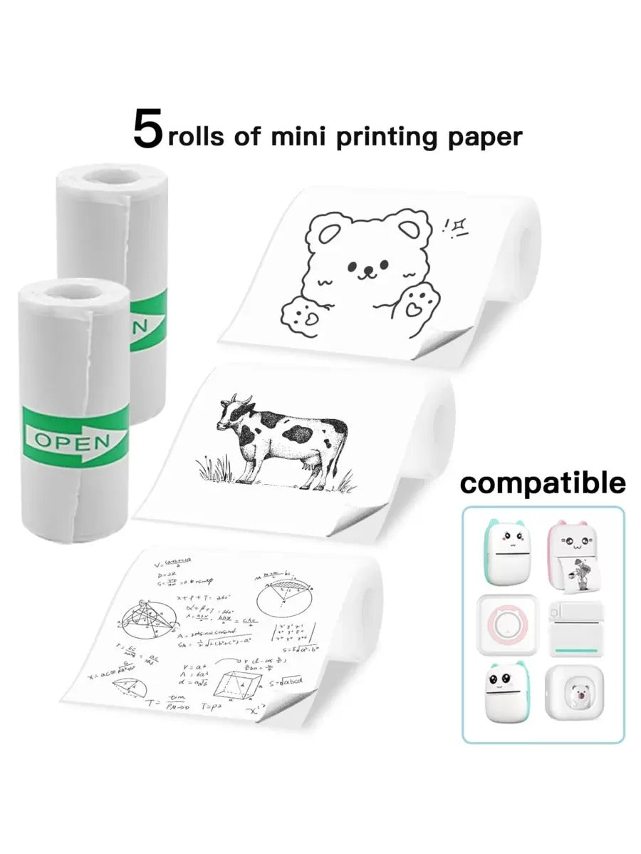 Carta adesiva bianca per stampante fotografica portatile ad alta definizione, adatta per la stampa di appunti di studio, lavoro, foto, immagini e memo, carta per mini stampante, 57mm