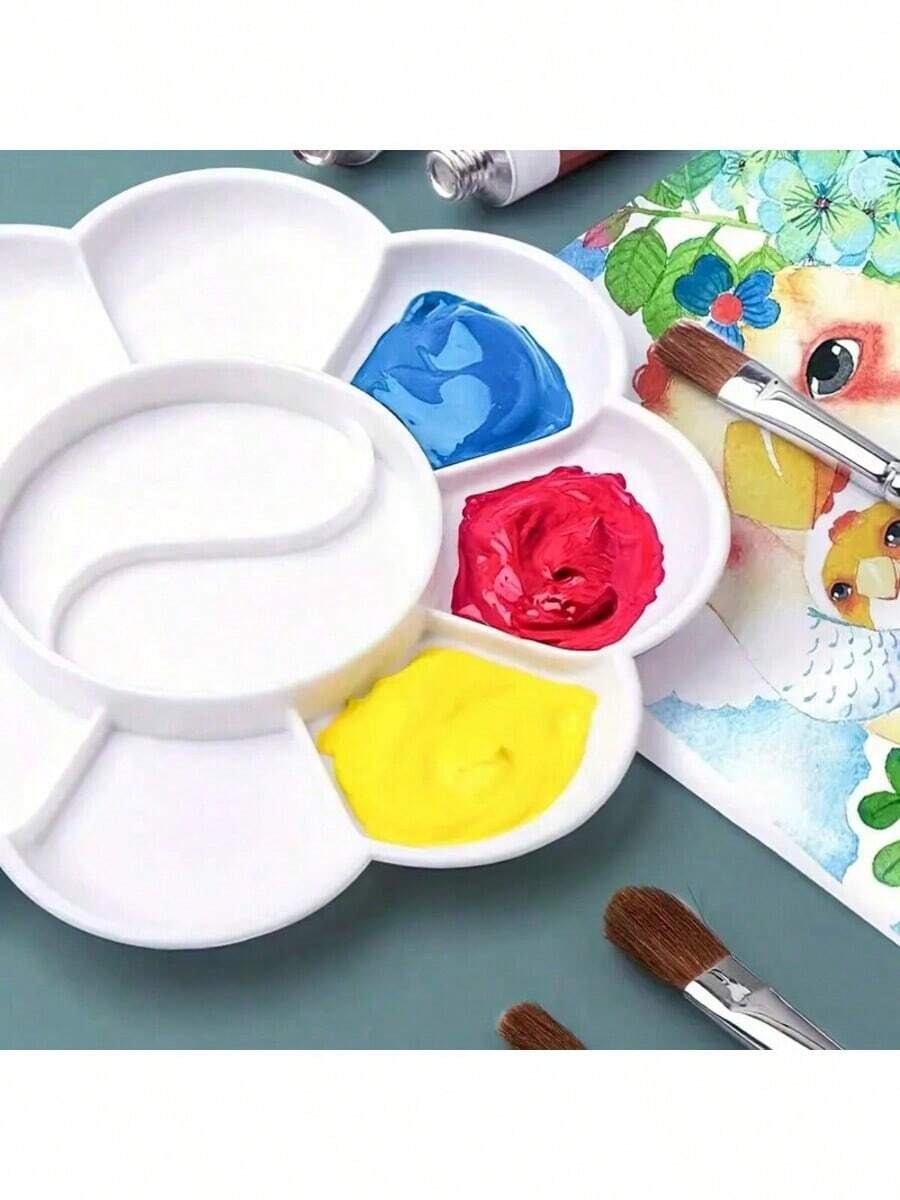 Mini tavolozza a forma di fiore in plastica - Vassoio per miscelazione di colori per acquerelli e pittura a guazzo, per il ritorno a scuola
