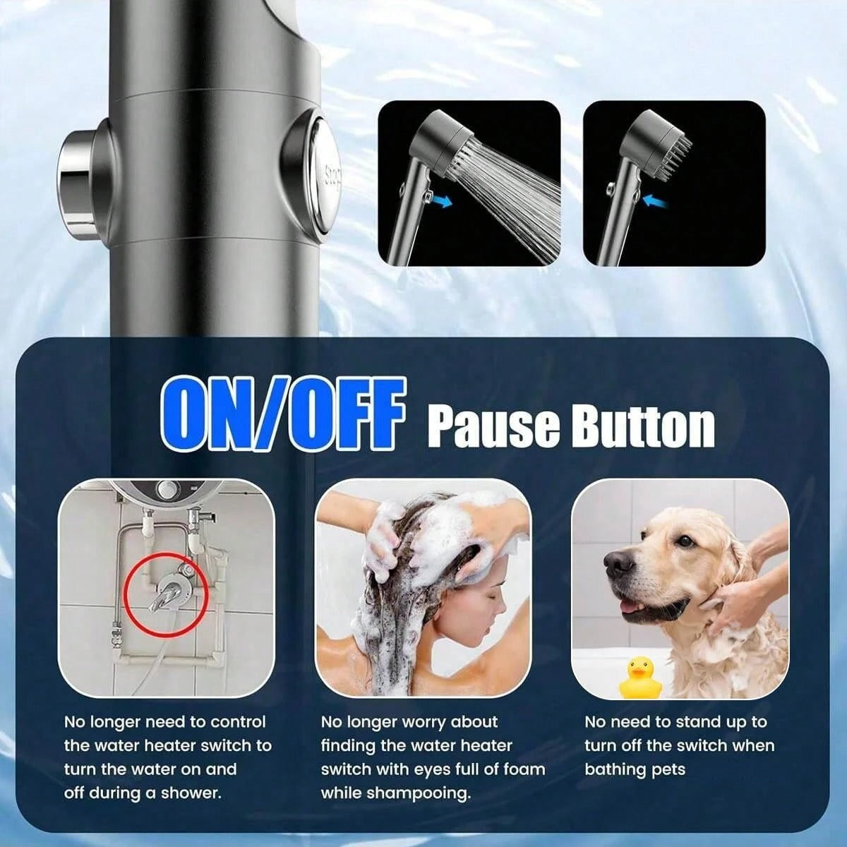 Soffione doccia portatile, flusso d'acqua ad alta pressione e modalità di spruzzo multiple, soffione doccia con filtro, pulizia potente per acqua dura, soffione doccia con interruttore ON/OFF